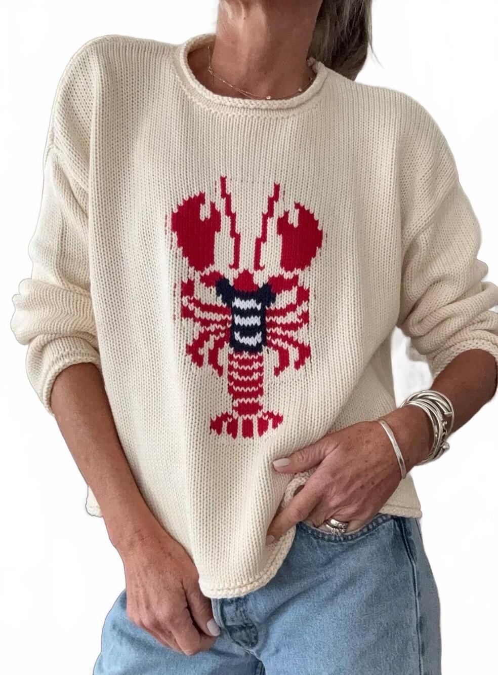 NEW PINK PINEAPPLE chloe rollneck lobster sweater in cream